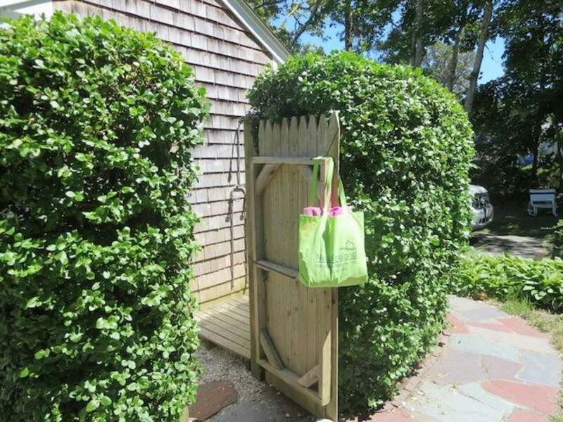 Enclosed Outdoor Shower with hot and cold water - 104 Deep Hole Road South Harwich Cape Cod New England Vacation Rentals