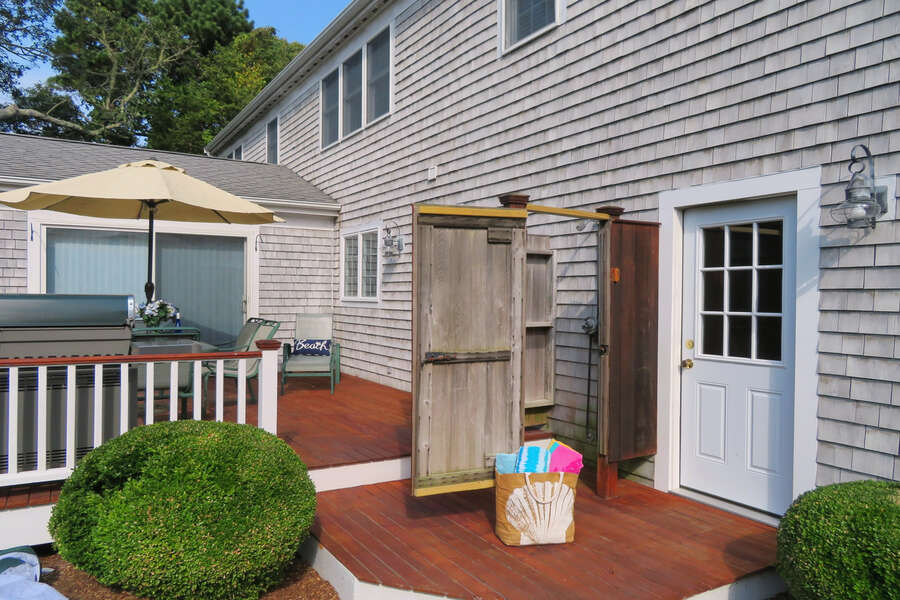 outdoor shower-enclosed : 118 Deep Hole Road South Harwich Cape Cod New England Vacation Rentals