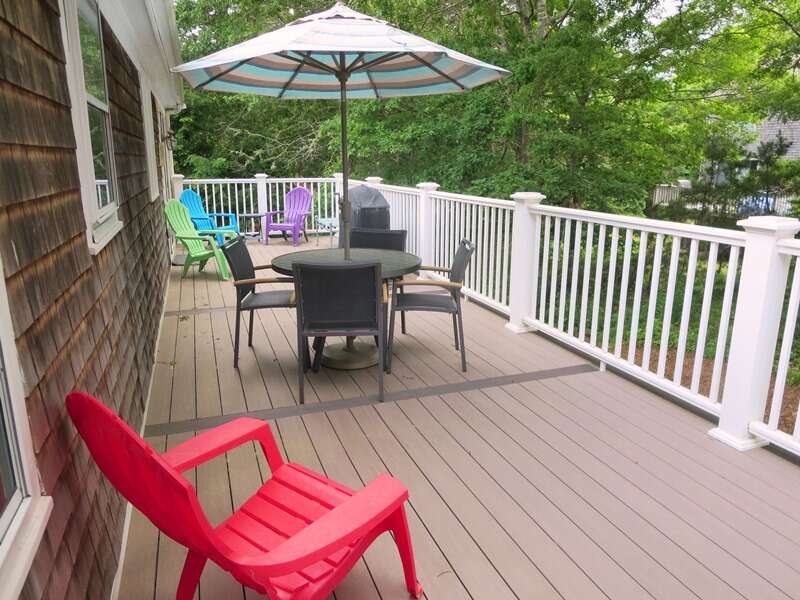 Deck conveniently located of kitchen/ dining area with gas grill - 122 Tracy Lane Brewster Cape Cod New England Vacation Rentals