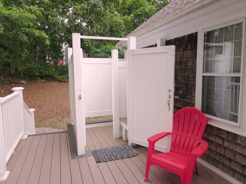 Enclosed outdoor shower - 122 Tracy Lane Brewster Cape Cod New England Vacation Rentals