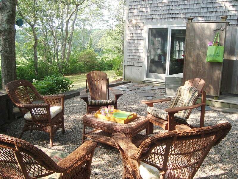 Lower level patio with outdoor shower-easy access from game room - 138 Soundview Avenue Chatham Cape Cod New England Vacation Rental