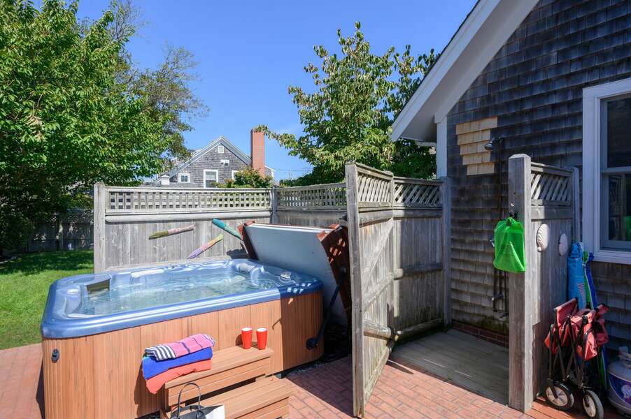 Outdoor shower and Hot tub at- 201 Main Street Chatham Cape Cod New England Vacation Rentals