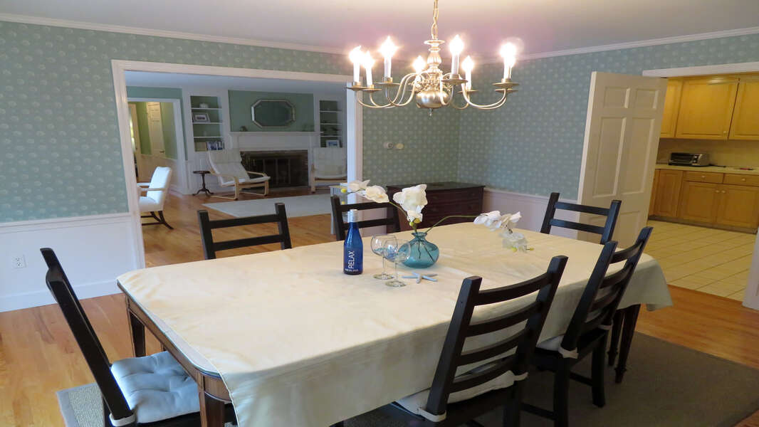Dining room -easy access from kitchen and open to living room with views- open to sun deck with awning - Waterfront North Chatham Cape Cod New England Vacation Rentals