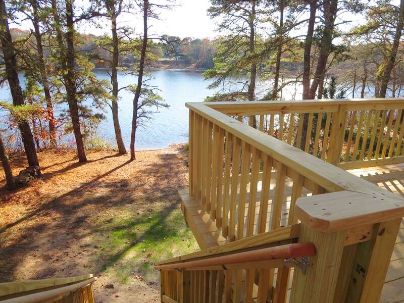 Stairs leading to the Pond from the deck - 379 Oak Street Harwich Cape Cod New England Vacation Rentals