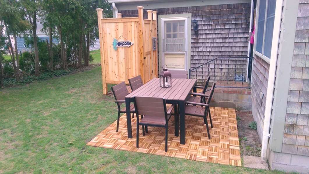 The patio has outdoor dining and a gas grill. There is an outdoor shower for your use as well ! - 13 Carol Lane West Harwich Cape Cod New England Vacation Rentals