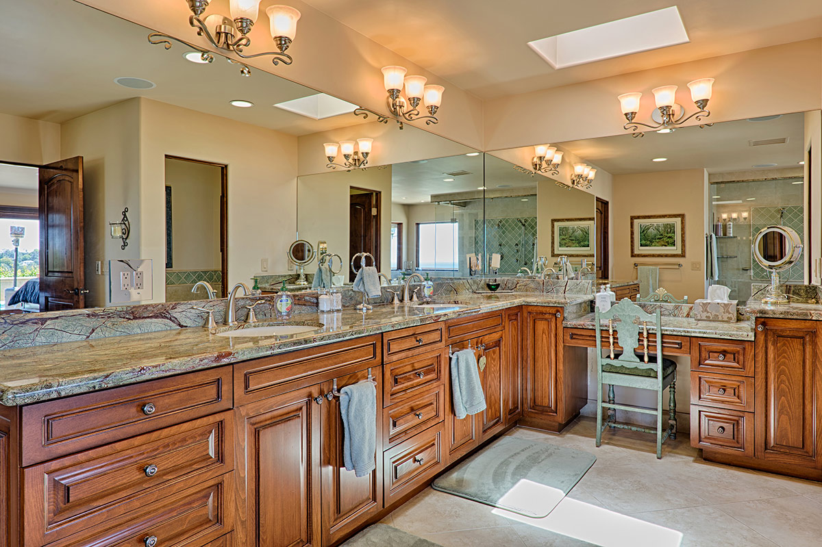 Master bathroom features vanity seating