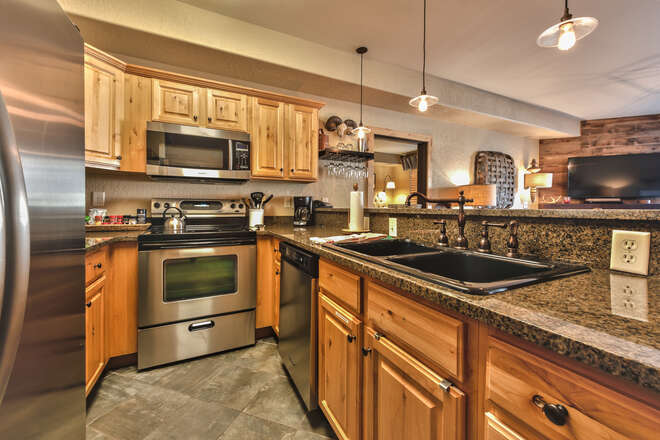 Fully Equipped Kitchen with Stainless Steel Appliances, Lovely Granite Counters