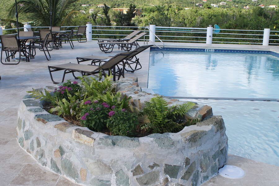 Planter and Fountain on pool deck