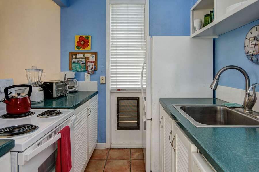 Colorful galley-style kitchen