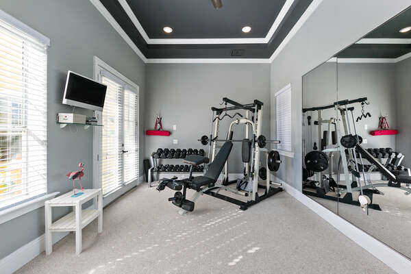 Private gymnasium. Separately located steps from the main house