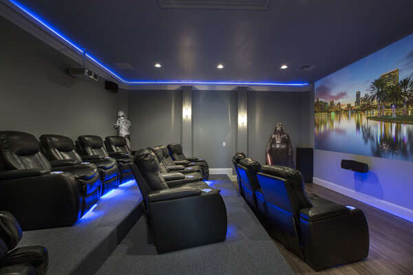 Movie room with recliner leather seats