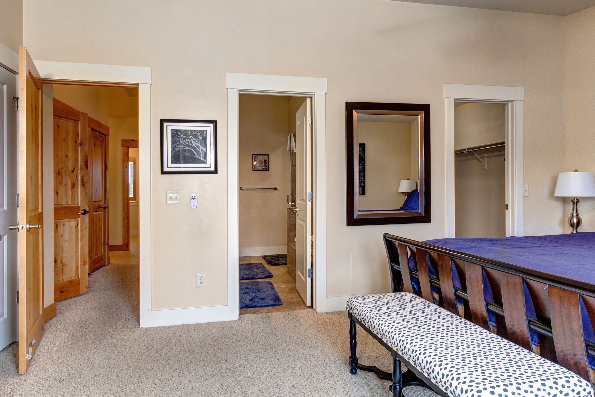 Master Bedroom with King Bed, Flat Screen TV, Walk-IN Closet, Private Balcony, and Private Bathroom