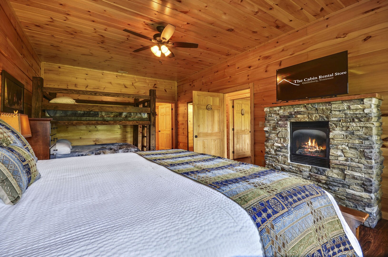 Guests Can Enjoy a Fire While Relaxing in Bed.