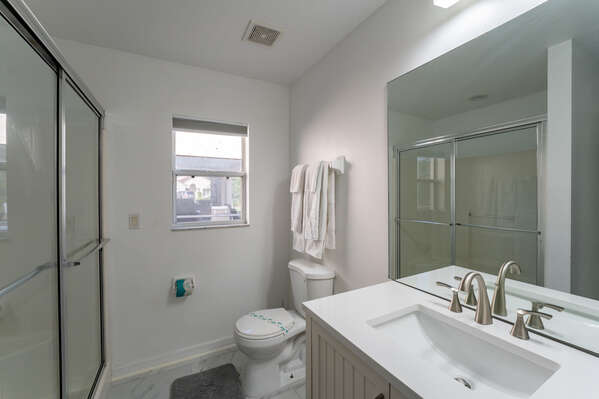 Master Bath with shower and single sink vanity