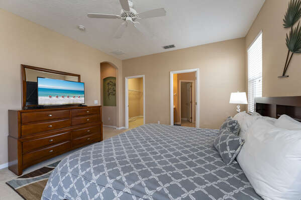 Master suite showing King bed and TV