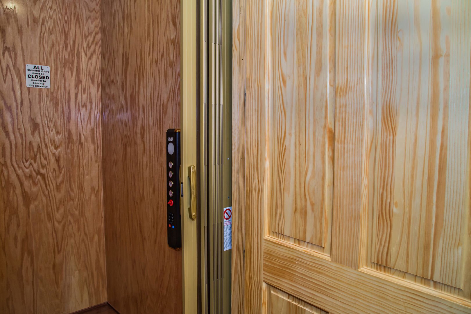 The Elevator Door of our Luxury Cabin in Gatlinburg, TN.
