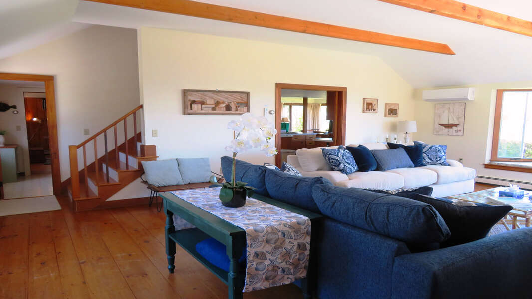 Back thru Living room -stairs to 2nd floor-299 Cranberry Lane North Chatham Cape Cod New England Vacation Rental  #BookNEVRDirectBarefootHome