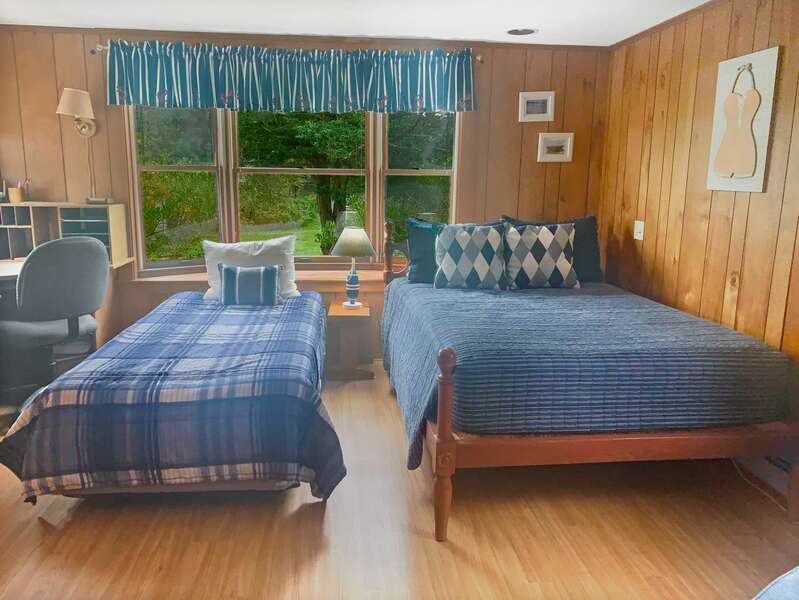 Bedroom #2 Main Floor Double Bed and twin , corner desk- 299 Cranberry Lane North Chatham Cape Cod New England Vacation Rentals  #BookNEVRDirectBarefootHome