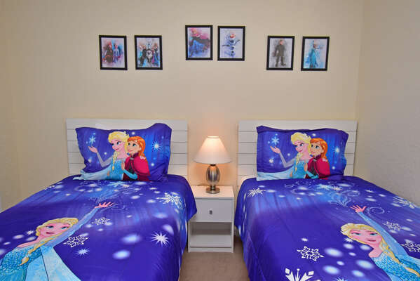Bedroom 4 has an ice princess theme and twin beds