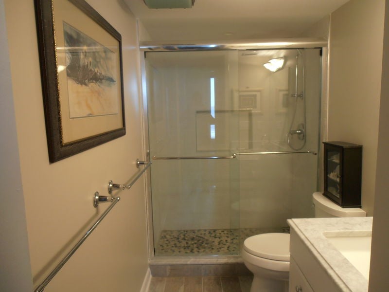 Master bath with tile and marble.  Walk-in shower.