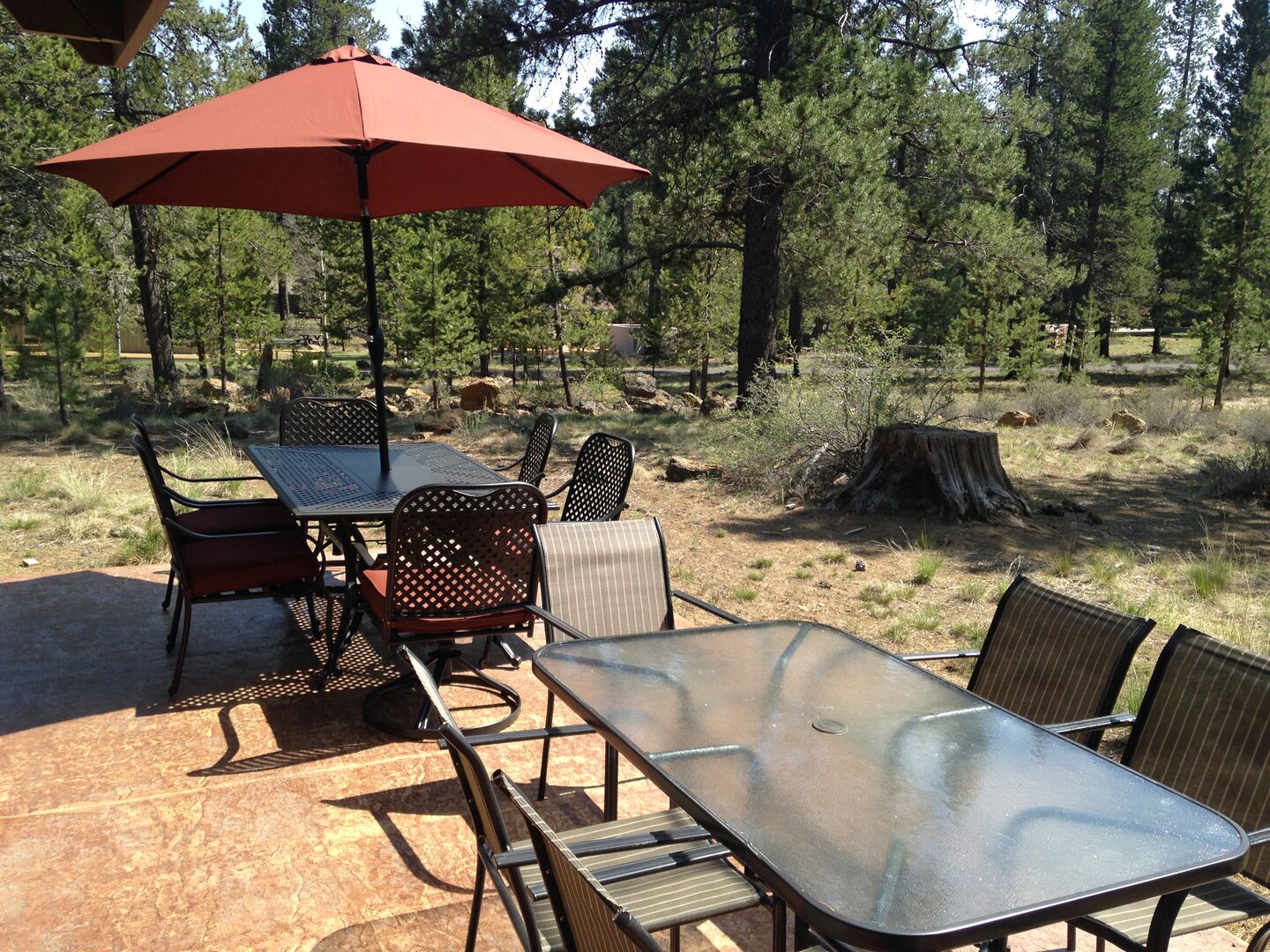 Patio with comfortable furniture and plenty of seating - great views!