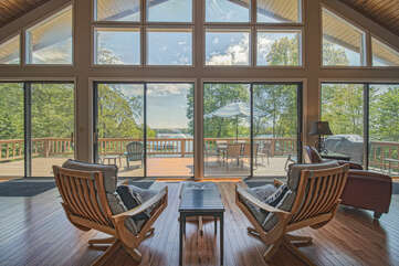 Floor-to-Ceiling Windows with View to Deck and Lake