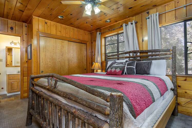 Enjoy a restful night of sleep on this comfy King bed with a private attached bathroom.