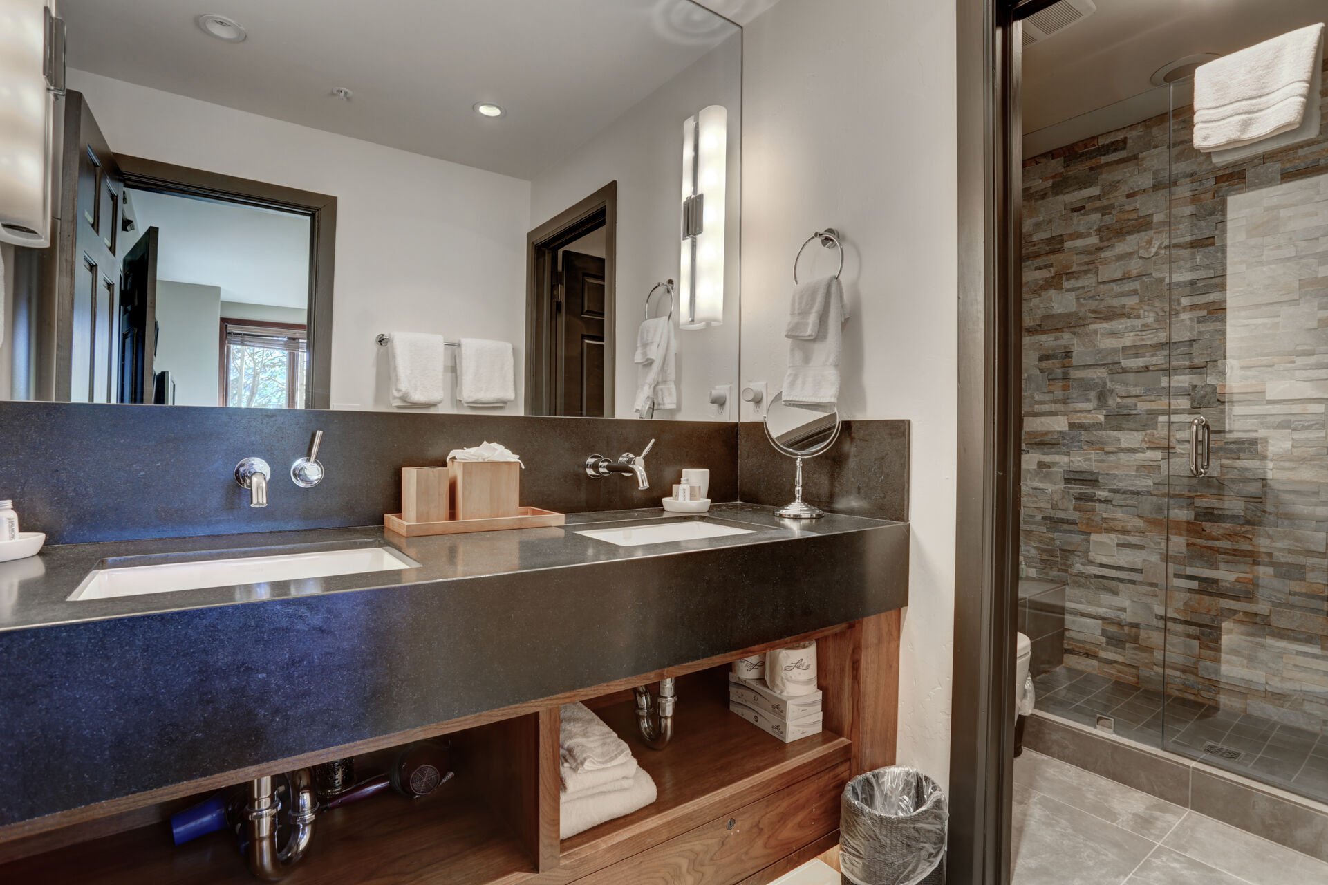 Lower Level Master Suite Private Bath with Stone Shower