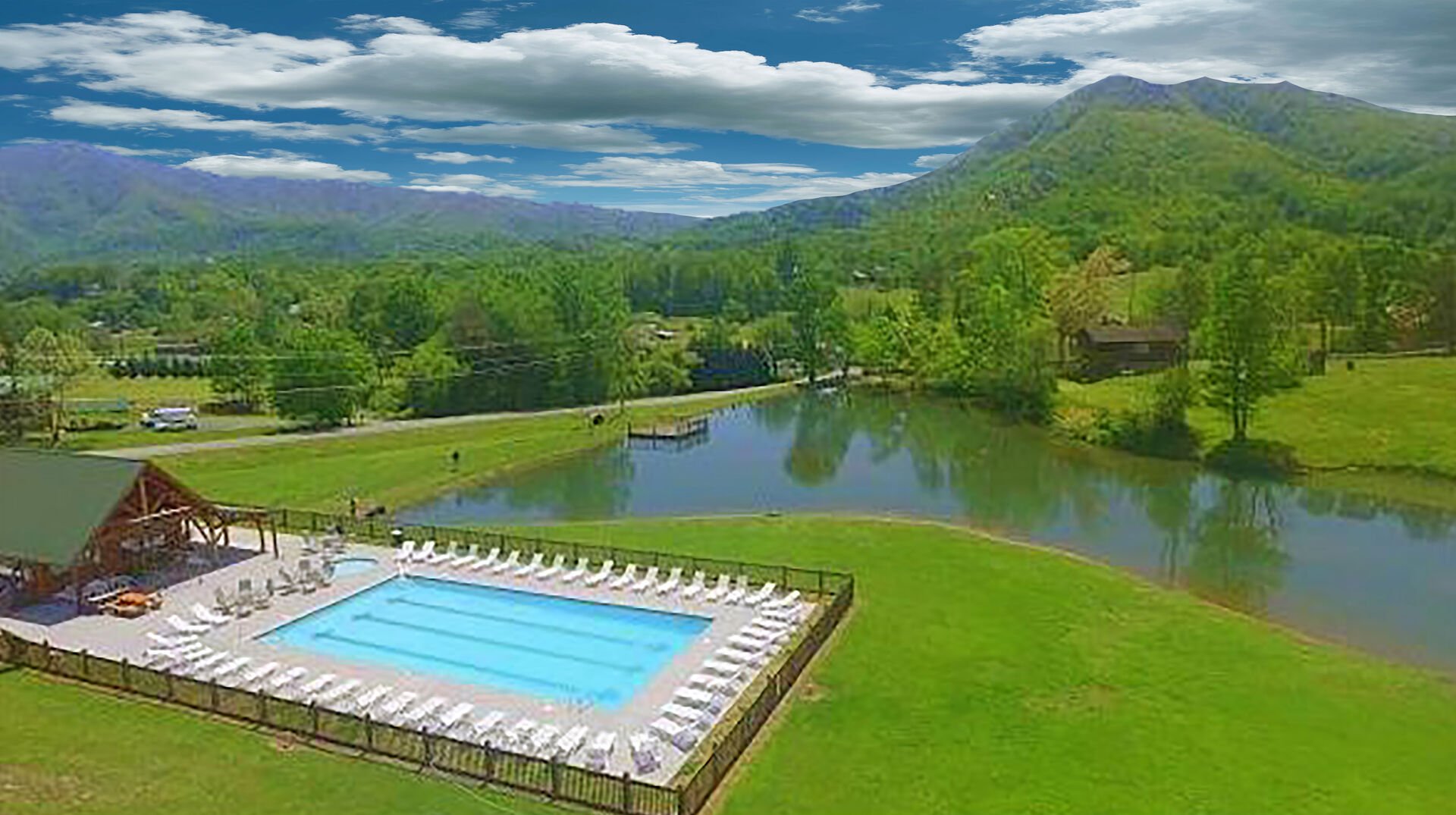 Free access for all guests at Bearmont Lodge to Honeysuckle Meadows Pool with fishing pond
