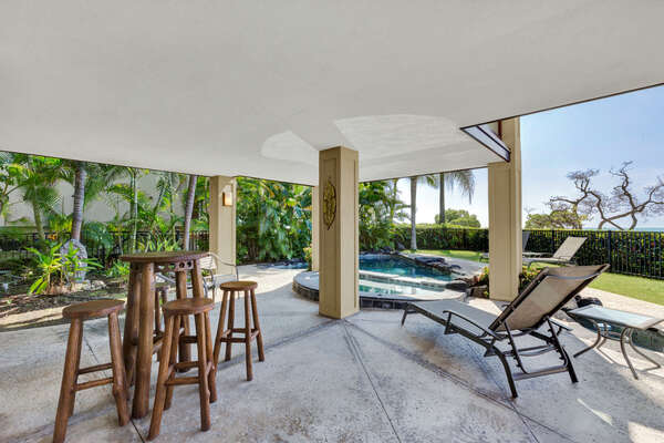Lower Level Covered Lanai off the Private Pool, with Keiki Plunge Pool