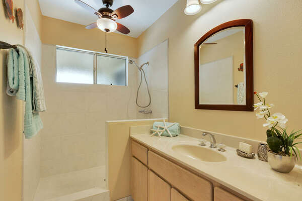 Bathroom 2 with vanity sink and walk-in shower.