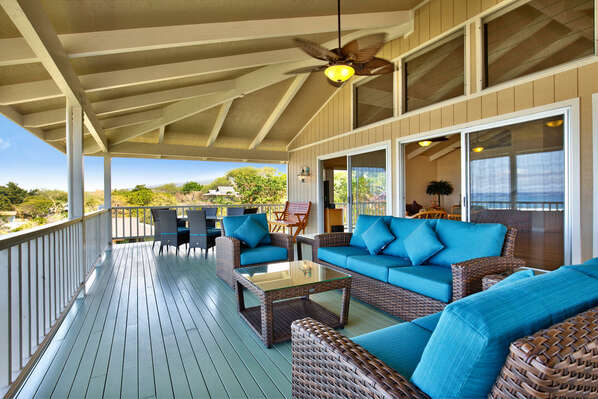 Lanai with ample seating and a coffee table.