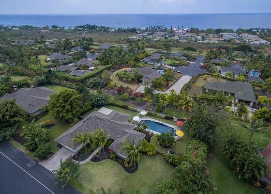 This  Kona Hawaii vacation rental as seen from the air.