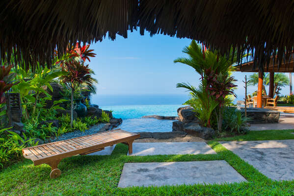 Enjoy Shaded Views from the Cabana at this home for rent Kailua Kona HI.