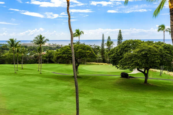 Ocean and Golf Course Views from the Lanai at Kona Hawaii Vacation Rentals