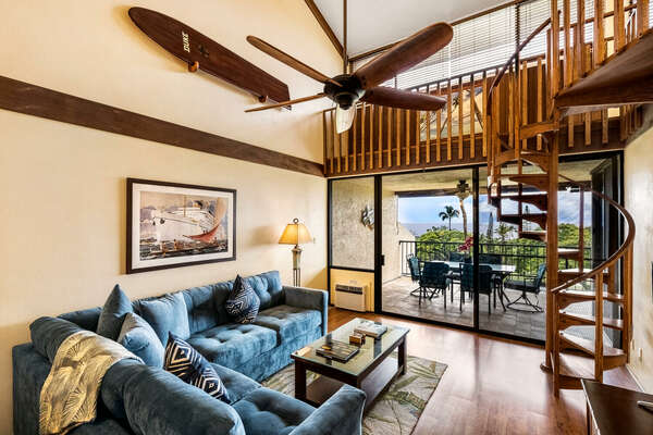 Living Room with Spiral Staircase to the Loft at Country Club Villas 324