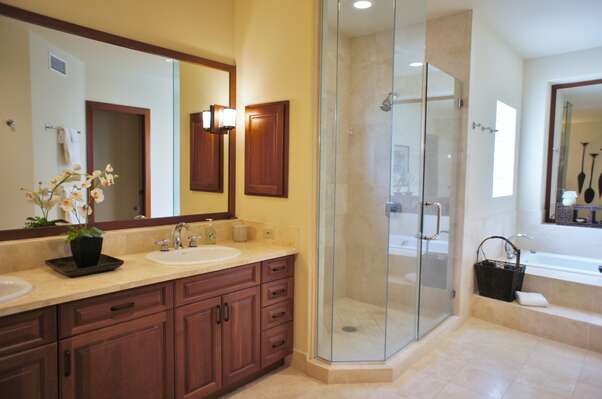 Double Sinks, Soaking Tub, and Walk In Shower