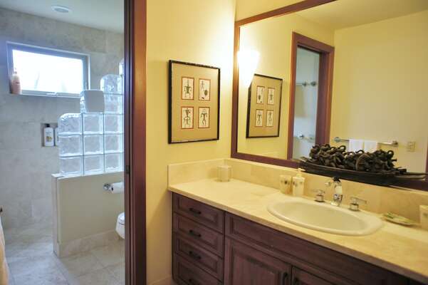 Bathroom with Walk In Shower and Single Sink