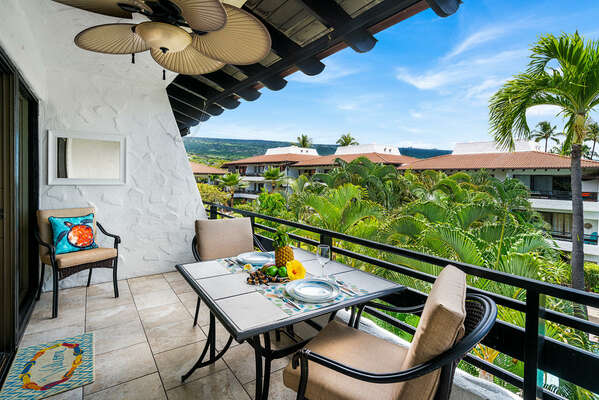 Spacious lanai to relax and take in the views in our Kona HI Rental