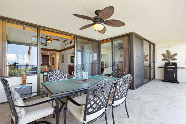 Spacious Lanai with Dining and BBQ outside our Kona Hawaii Villa Rental