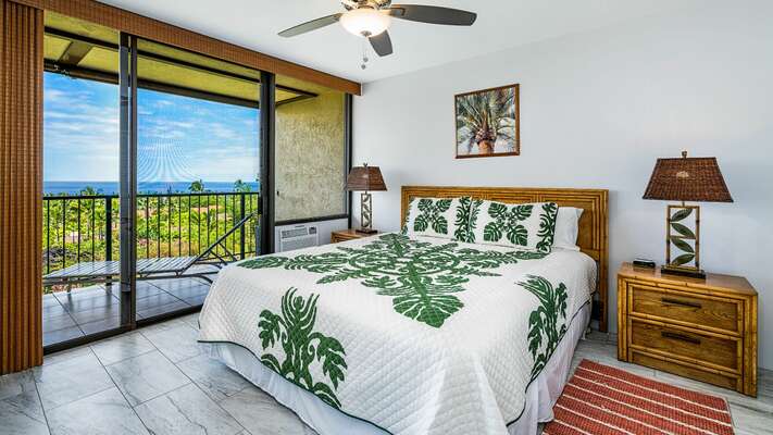 Primary bedroom with lanai access inside our Kona HI Villa