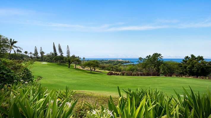 Golf course and ocean views outside our Kona HI Villa