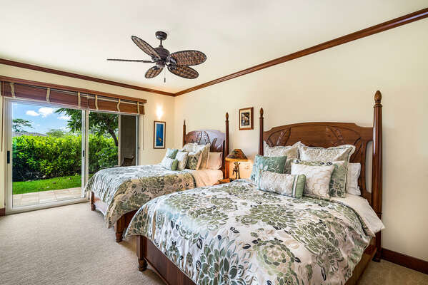 Bedroom with Two Hawaiian Style Beds and Private Lanai