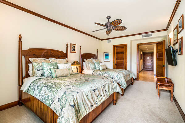 Two Hawaiian Style Beds, Ceiling Fan, and Smart TV