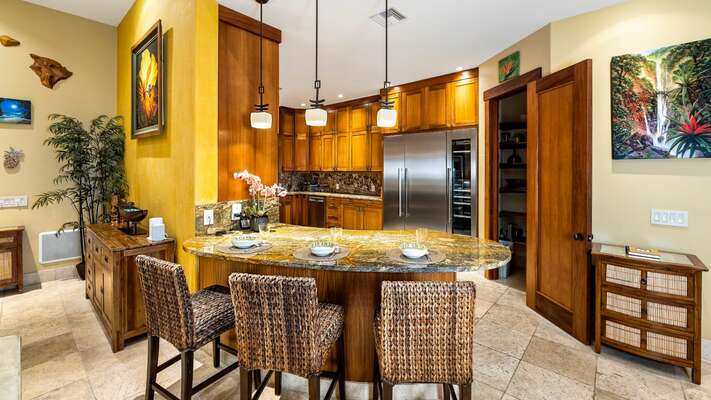 Breakfast Bar off Kitchen of this Kona Hawaii vacation rental with seating for 3.