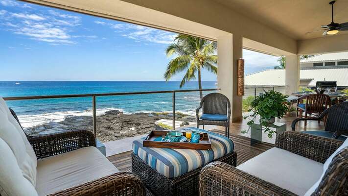 Lanai Lounge Area with Oceanfront  Views at Hale Moana Kona
