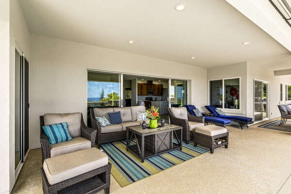 Covered Lanai with Outdoor Furniture Set by the Pool