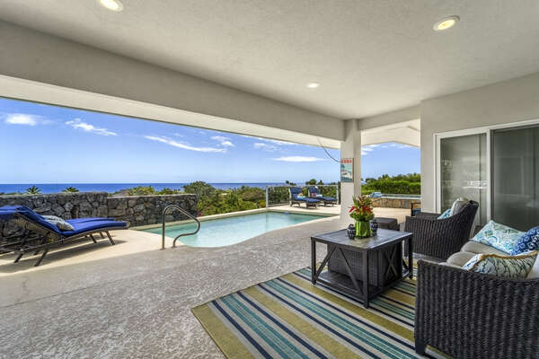 Covered Lanai with Ocean View and Outdoor Furniture Set