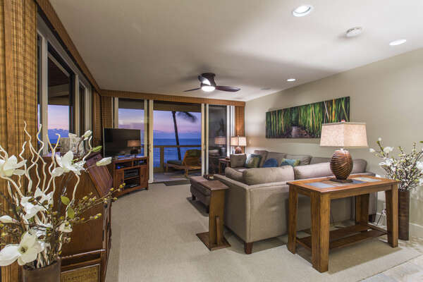Living Area with Comfortable Sectional and Ocean Views!