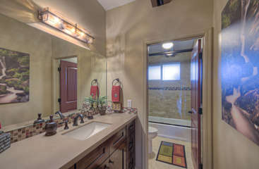 Third bathroom has enclosed water closet with a tub/shower combination for enhanced privacy options.